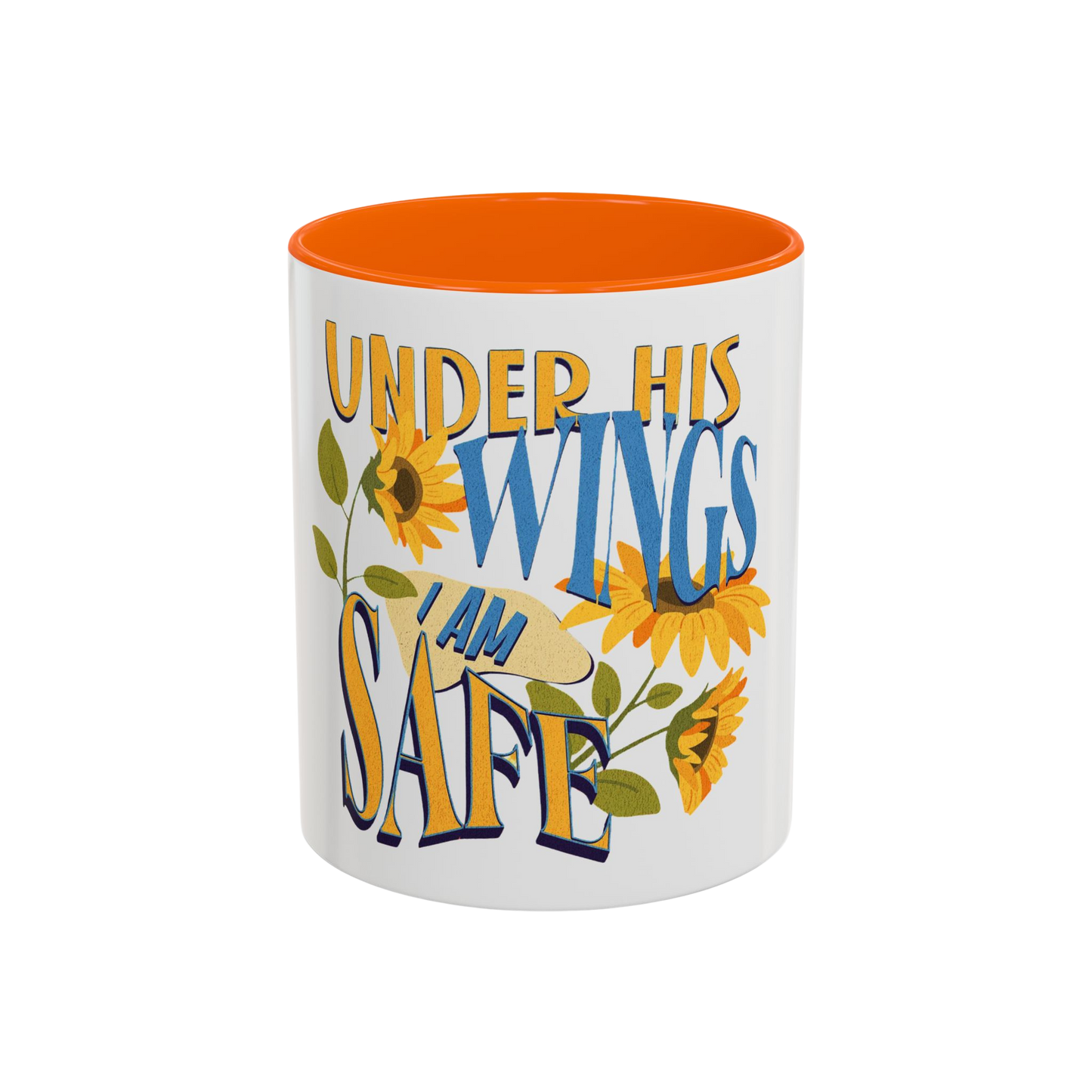 Under His Wings, I Am Safe Christian Coffee Cup