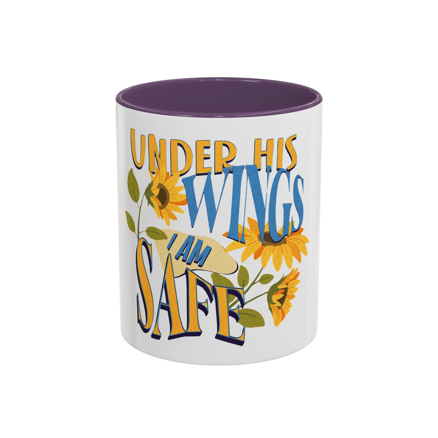 Under His Wings, I Am Safe Christian Coffee Cup
