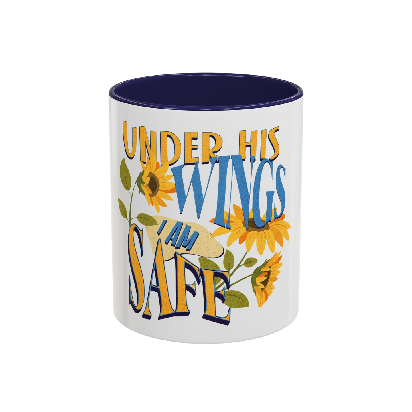 Under His Wings, I Am Safe Christian Coffee Cup