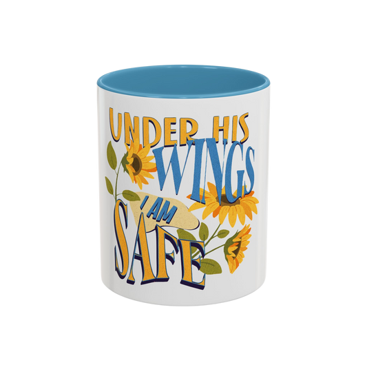 Under His Wings, I Am Safe Christian Coffee Cup