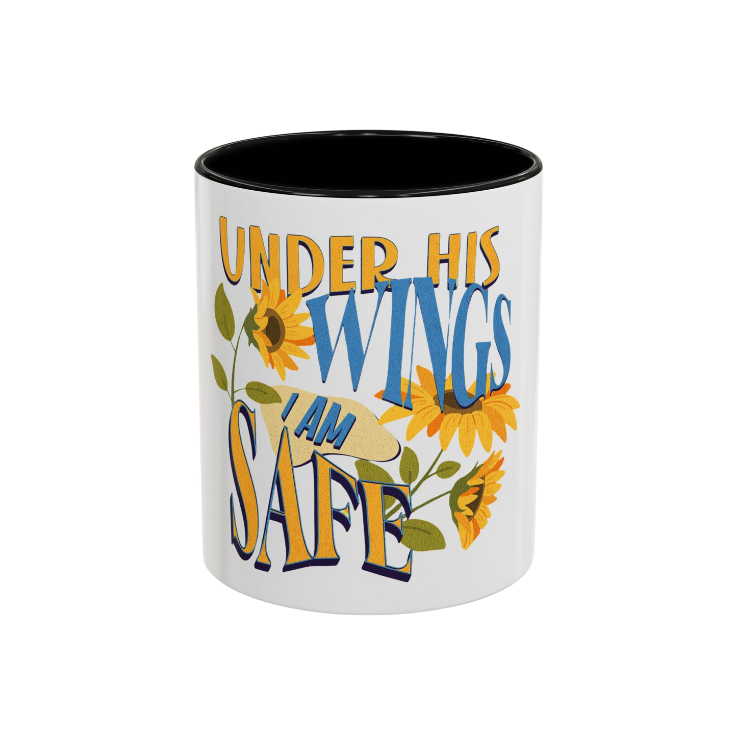 Under His Wings, I Am Safe Christian Coffee Cup