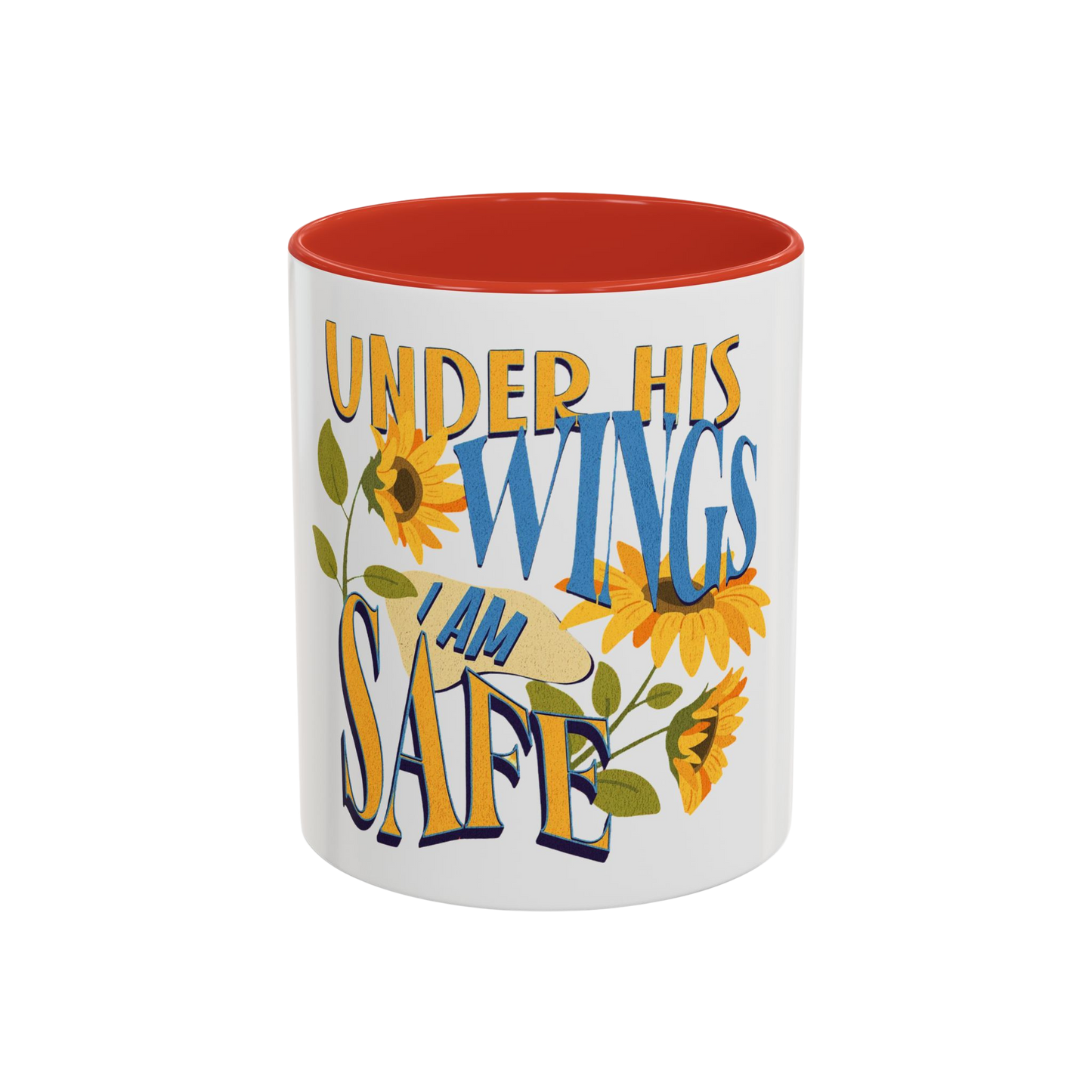 Under His Wings, I Am Safe Christian Coffee Cup